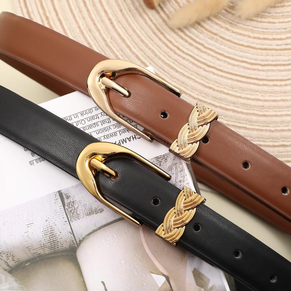 8192 Womens Leather Belts For Jeans Dresses Pants, Fashion Black Brown Gold - Picture 3 of 5